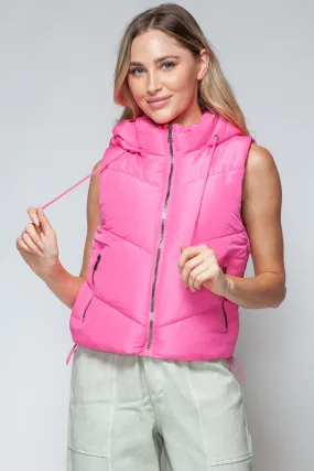 Pink Sleeveless Puffy New Women's Fashion Trending Jacket Zip Up Quilted Hooded Vest