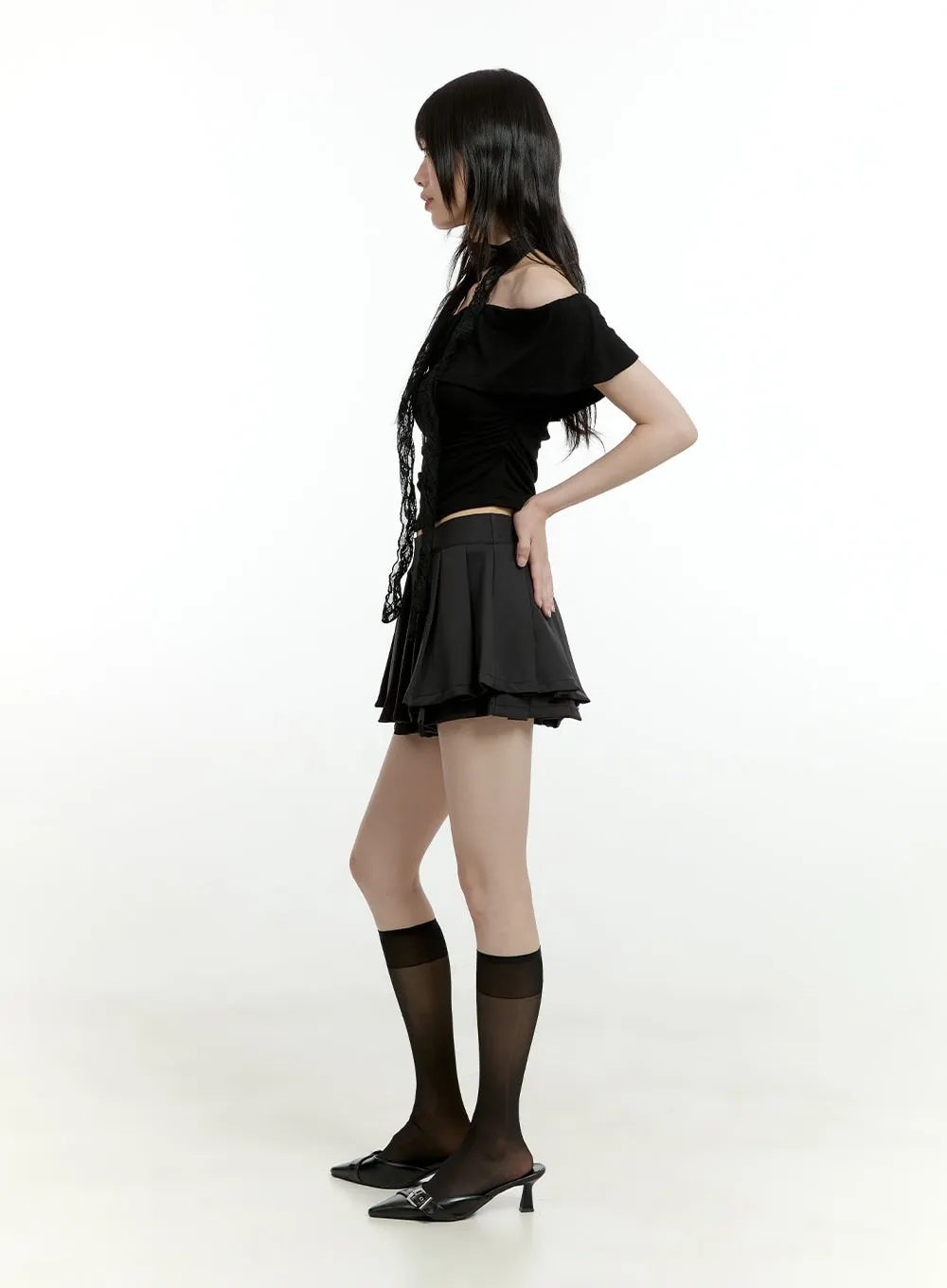 Pleated Layered Mini Skirt CL426