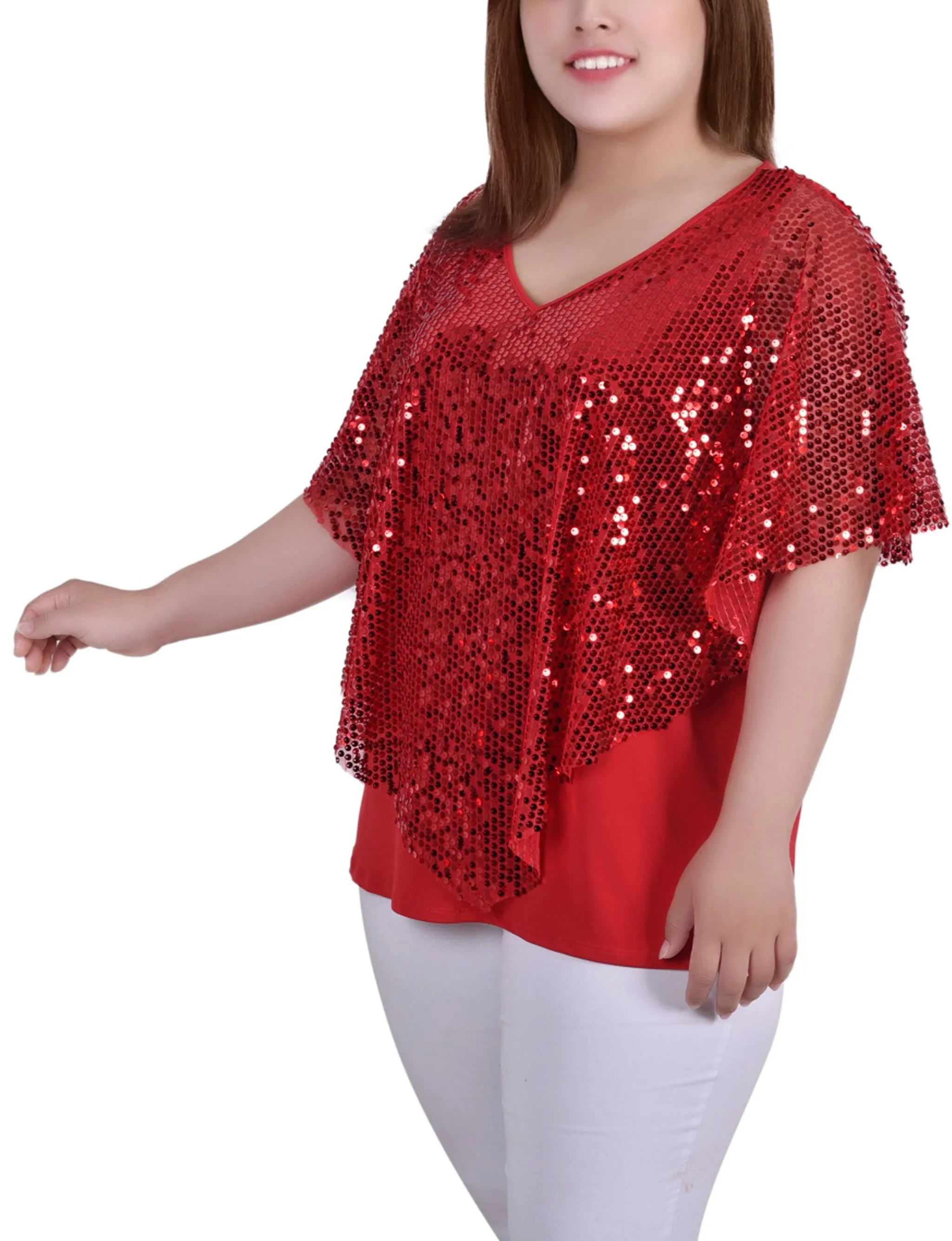 Plus Size Sequin-Front Poncho