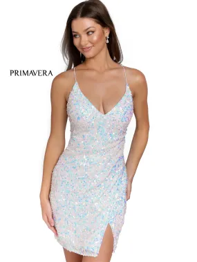 Primavera Couture 3891 Size 10 Ivory Short Fitted Sequin Formal Slit Cocktail Prom Dress Backless Corset