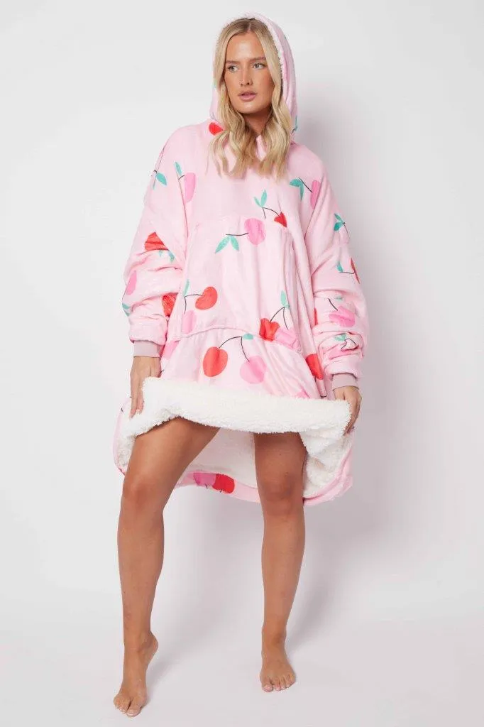 Printed Adult Hoodie - Cherries Hoodie-Pink