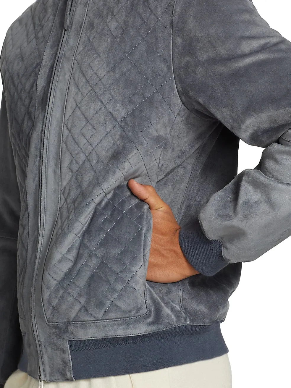 Quilted Real Suede Bomber Leather Jacket