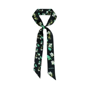 "Beach Blossom" Silk Skinny Scarf - Black