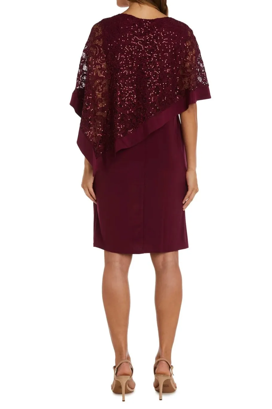 R&M Richard Boat Neck Embellished Lace Poncho ITY Dress