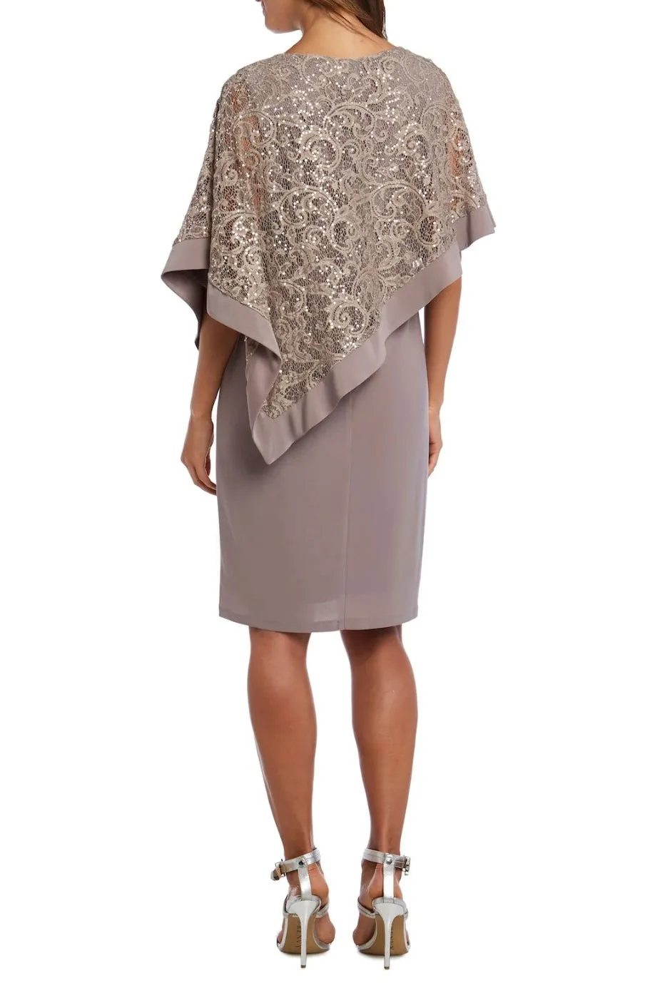 R&M Richard Boat Neck Embellished Lace Poncho ITY Dress