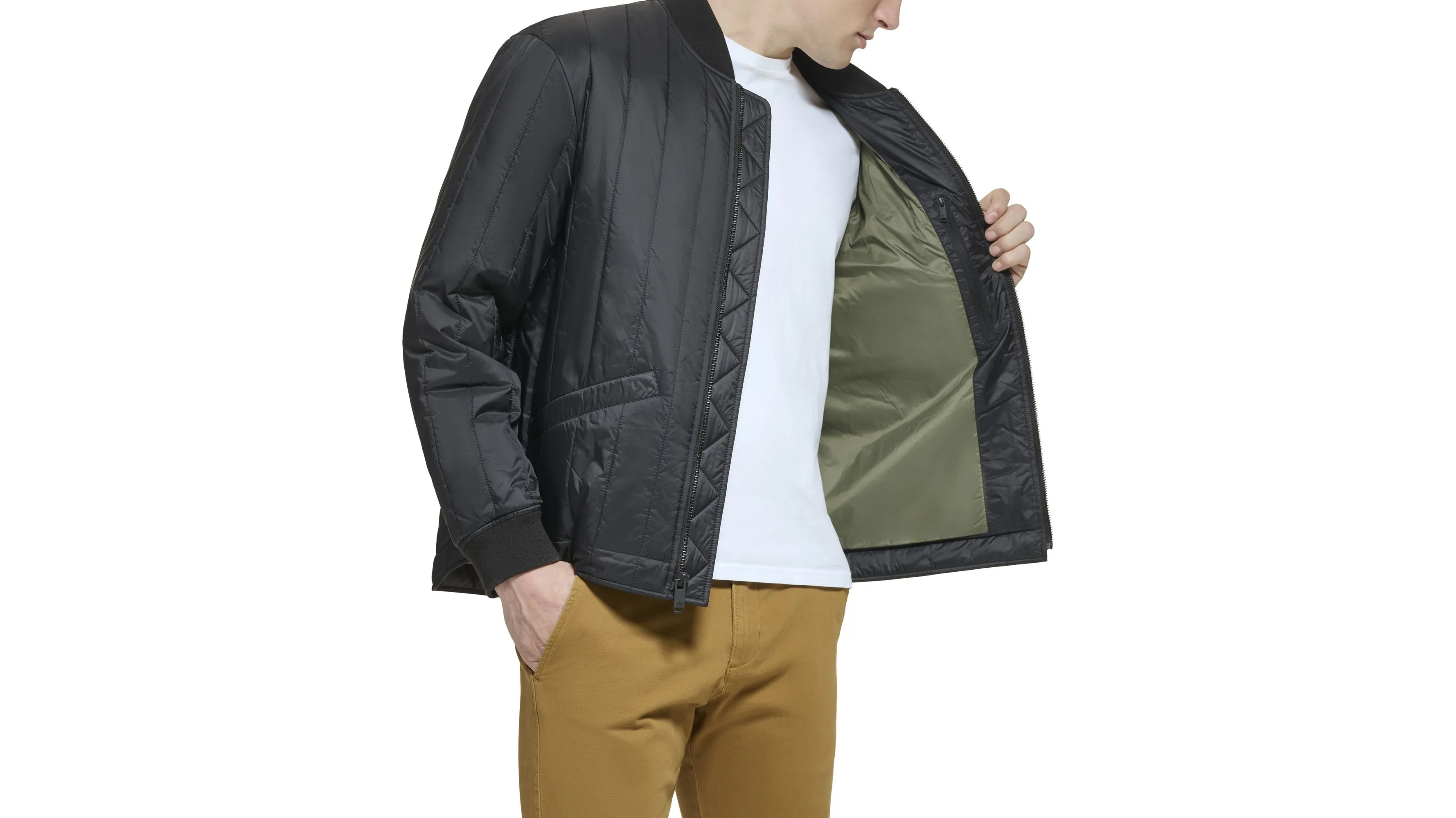 Recycled Nylon Channel Quilted Bomber Jacket