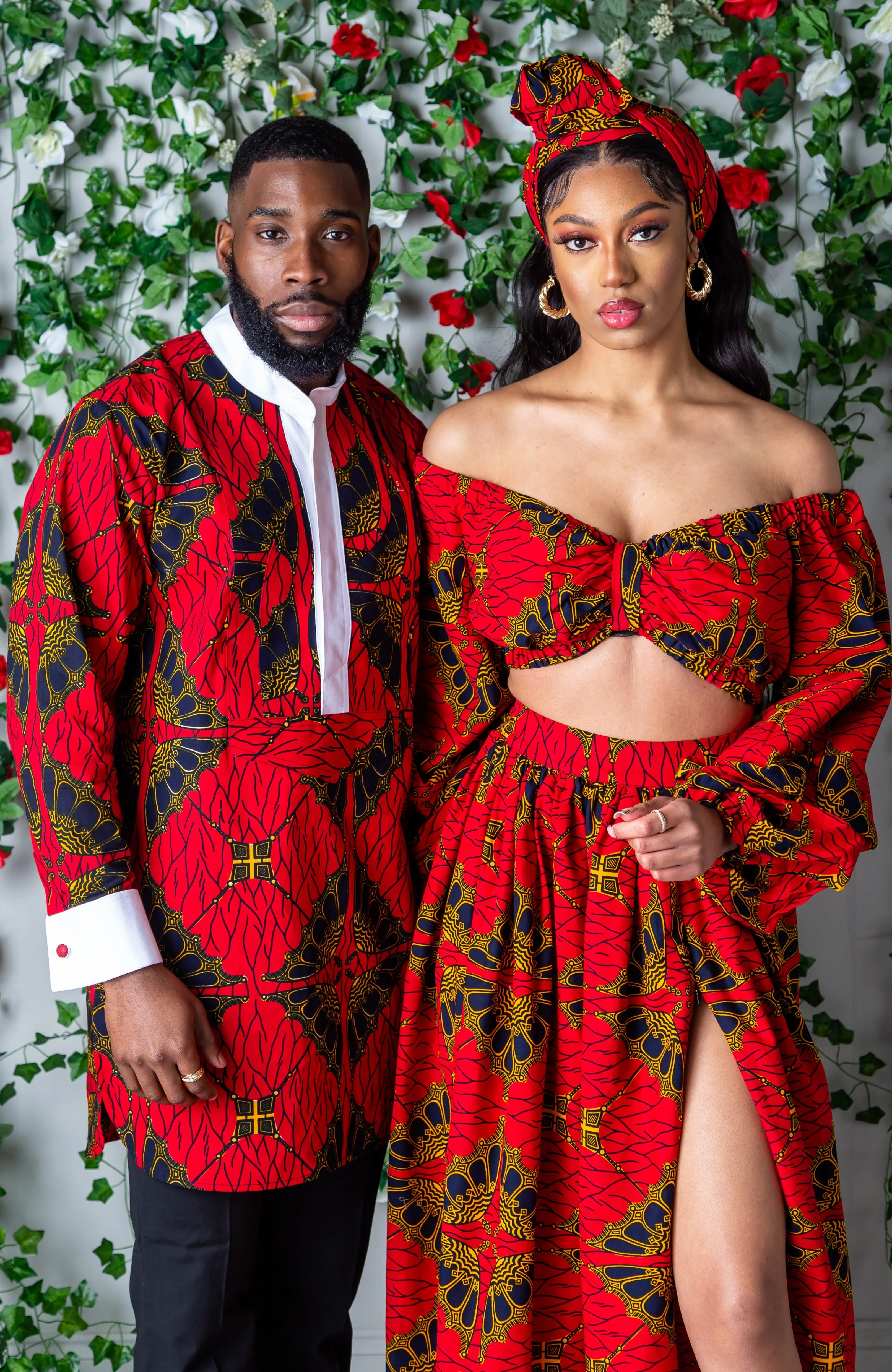 Red African Print Maxi Skirt & Crop Top Set - CORDELIA