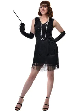 Roaring 20s Plus Size Womens Short Black Sequin Flapper Dress