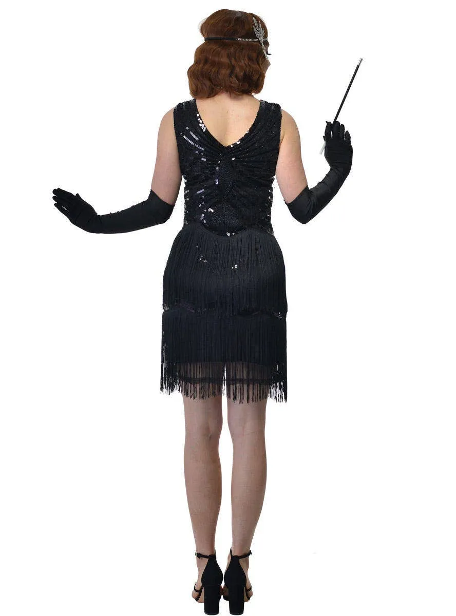 Roaring 20s Plus Size Womens Short Black Sequin Flapper Dress