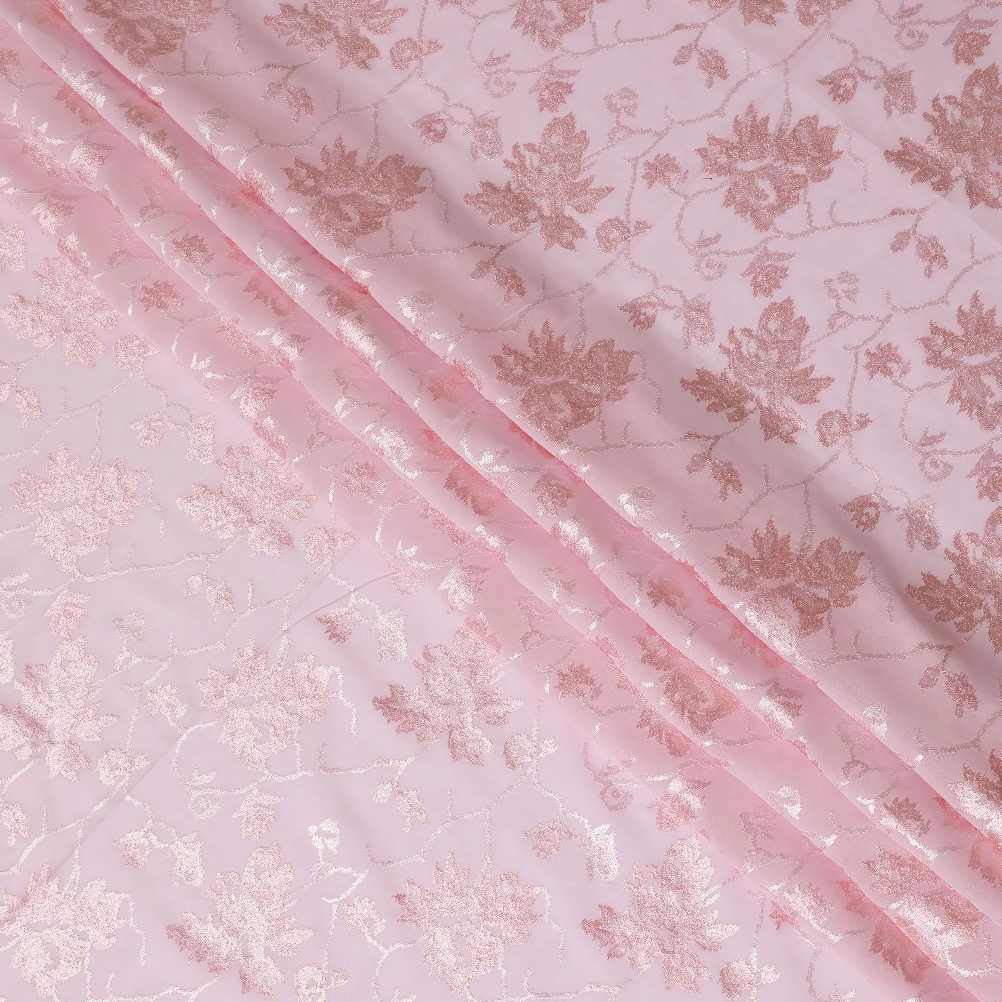 Roseate Sheen Embroidered Cotton Voile Fabric - Lustrous 110cm-D17572