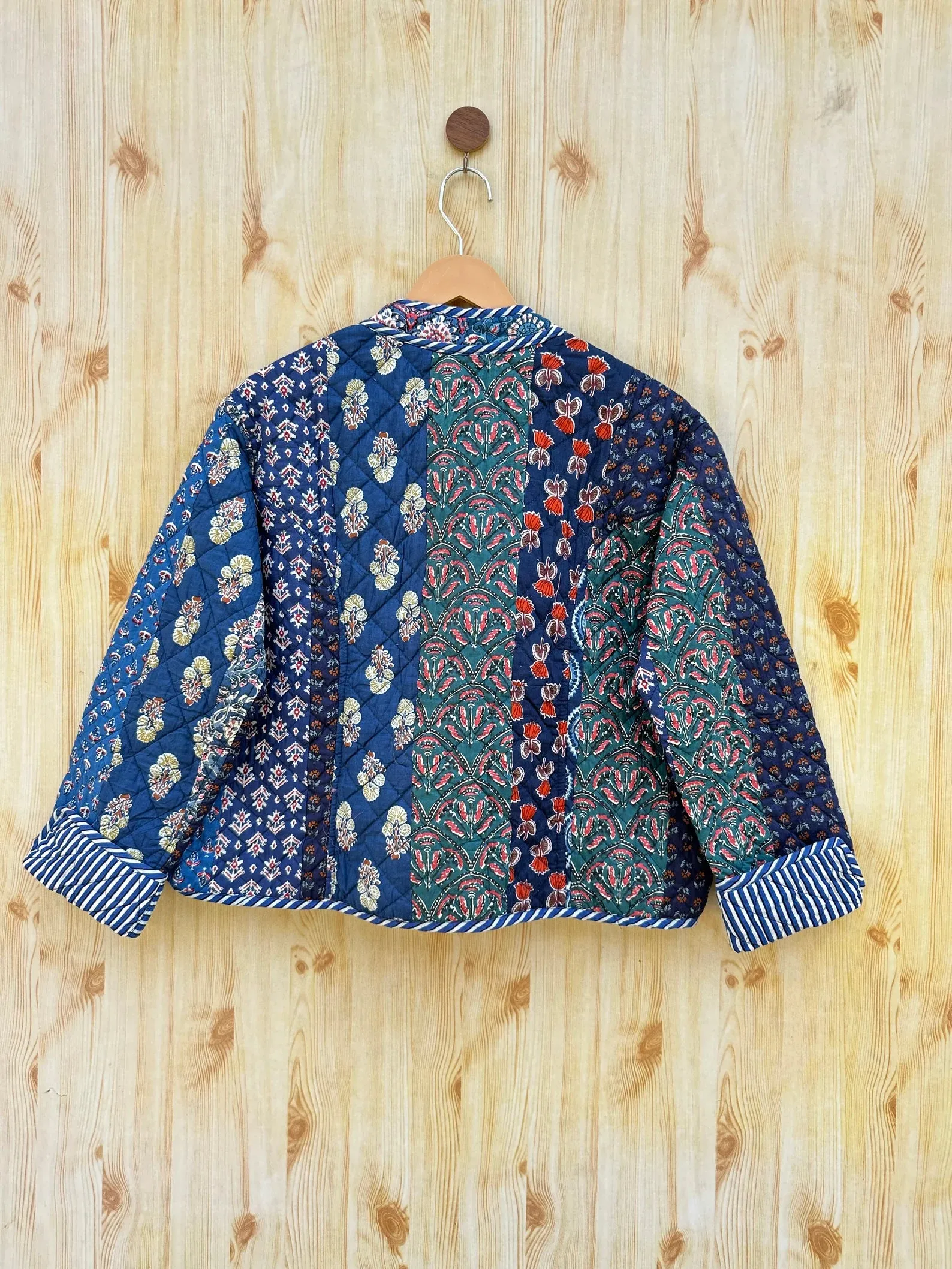 Royal Blue Reversible Handmade Patchwork Quilted Kantha Fabric Jacket