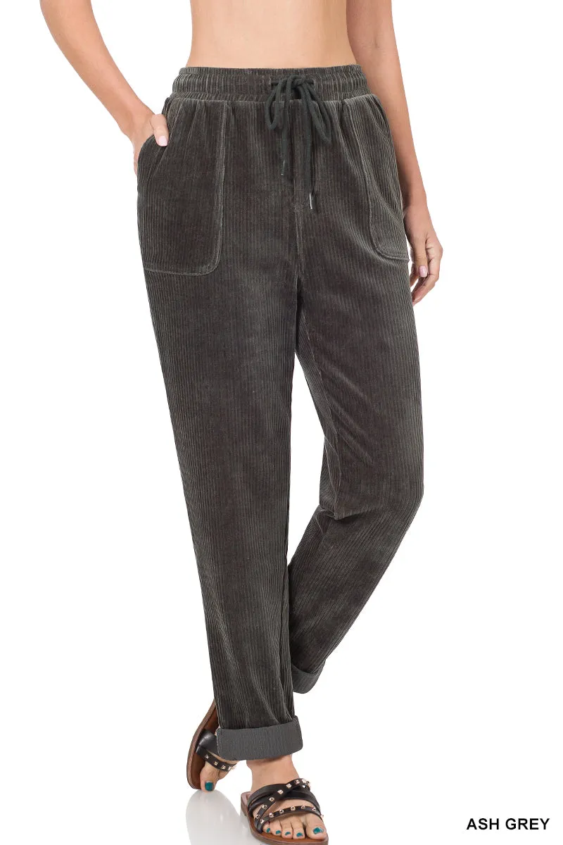 Running Errands Comfortable Corduroy Drawstring Cuffed Pants (2 Options)