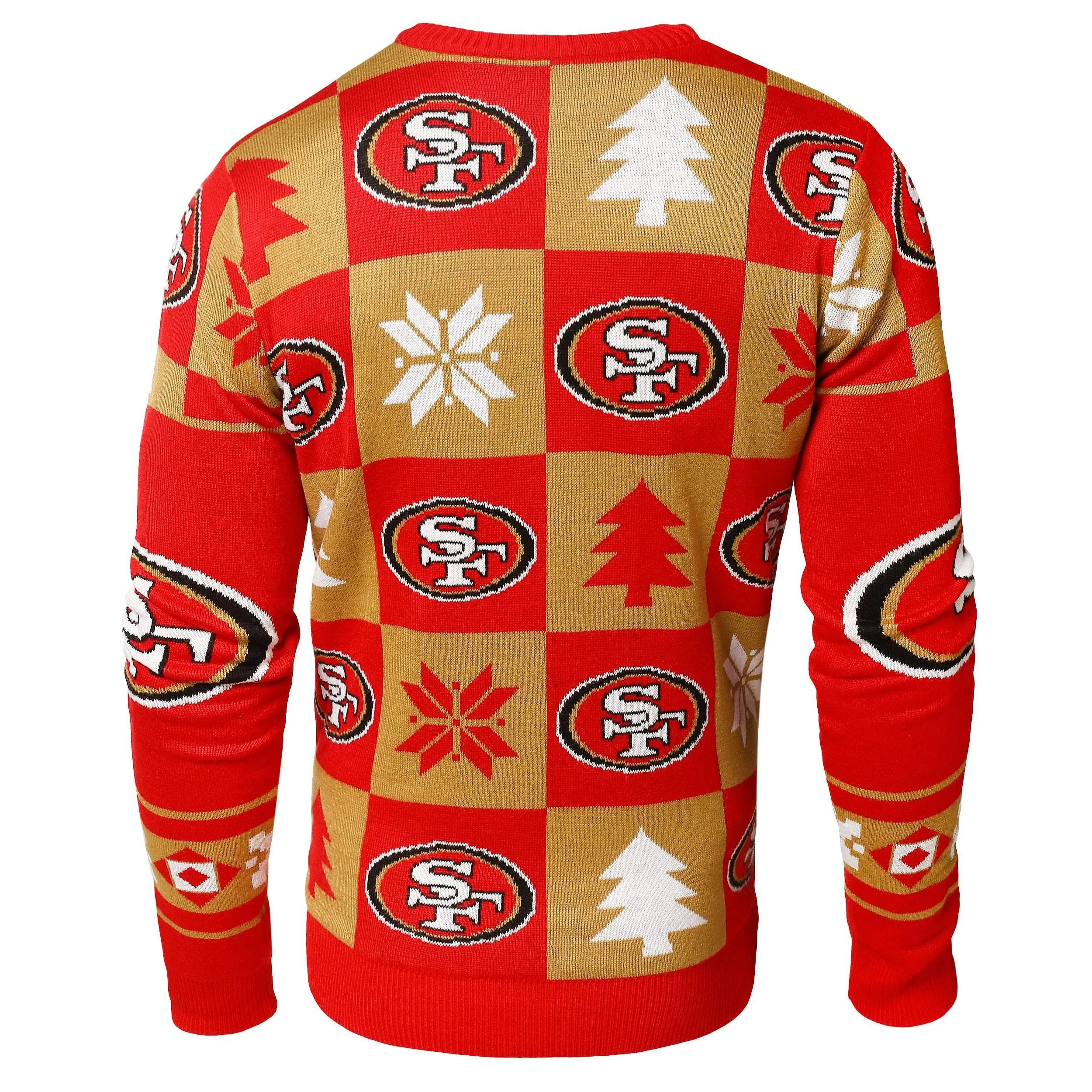 San Francisco 49ers NFL Forever Collectibles Red Gold Knit Patches Ugly Sweater