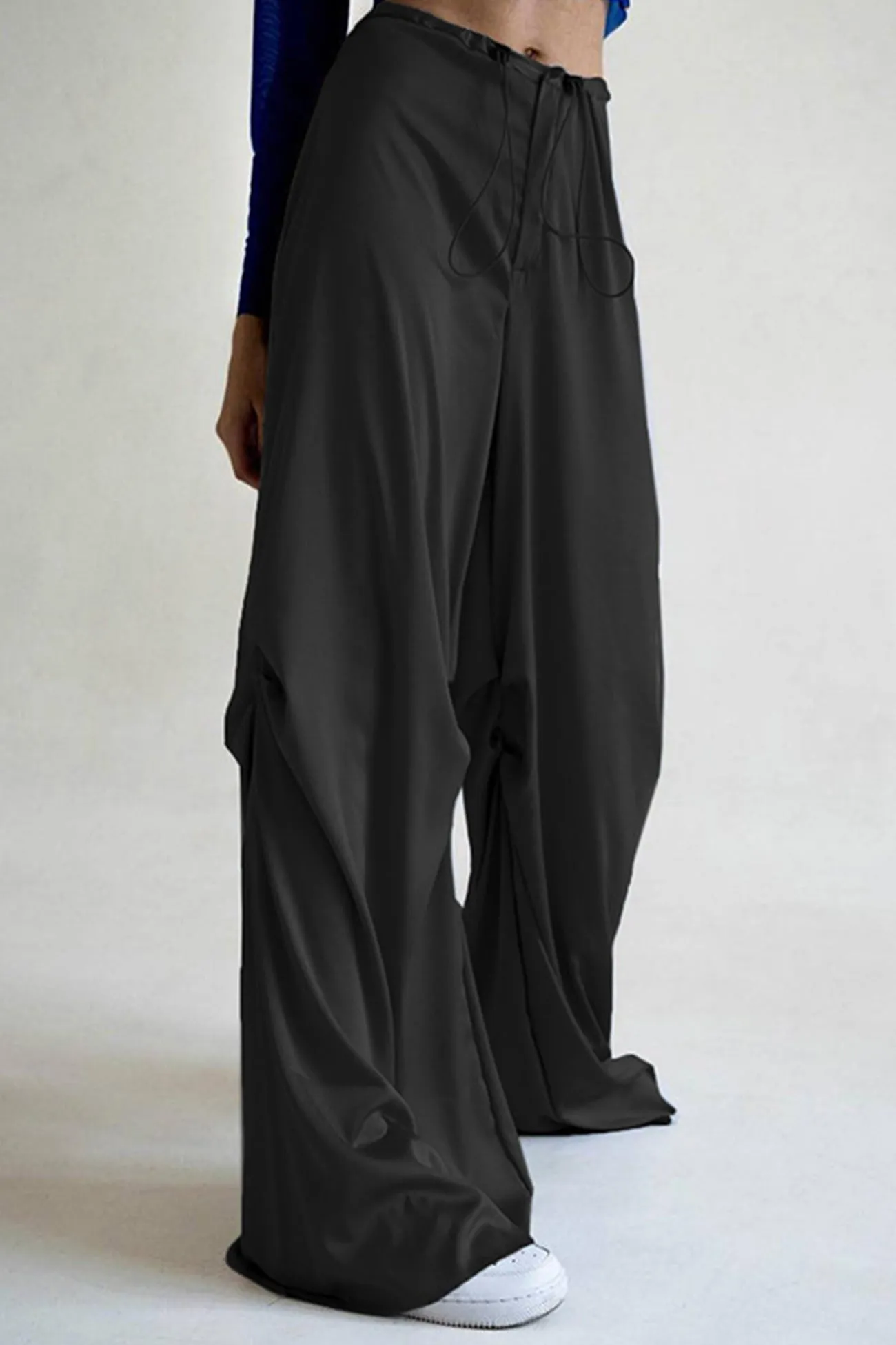 Satin Drawstring Low-waisted Long Pants