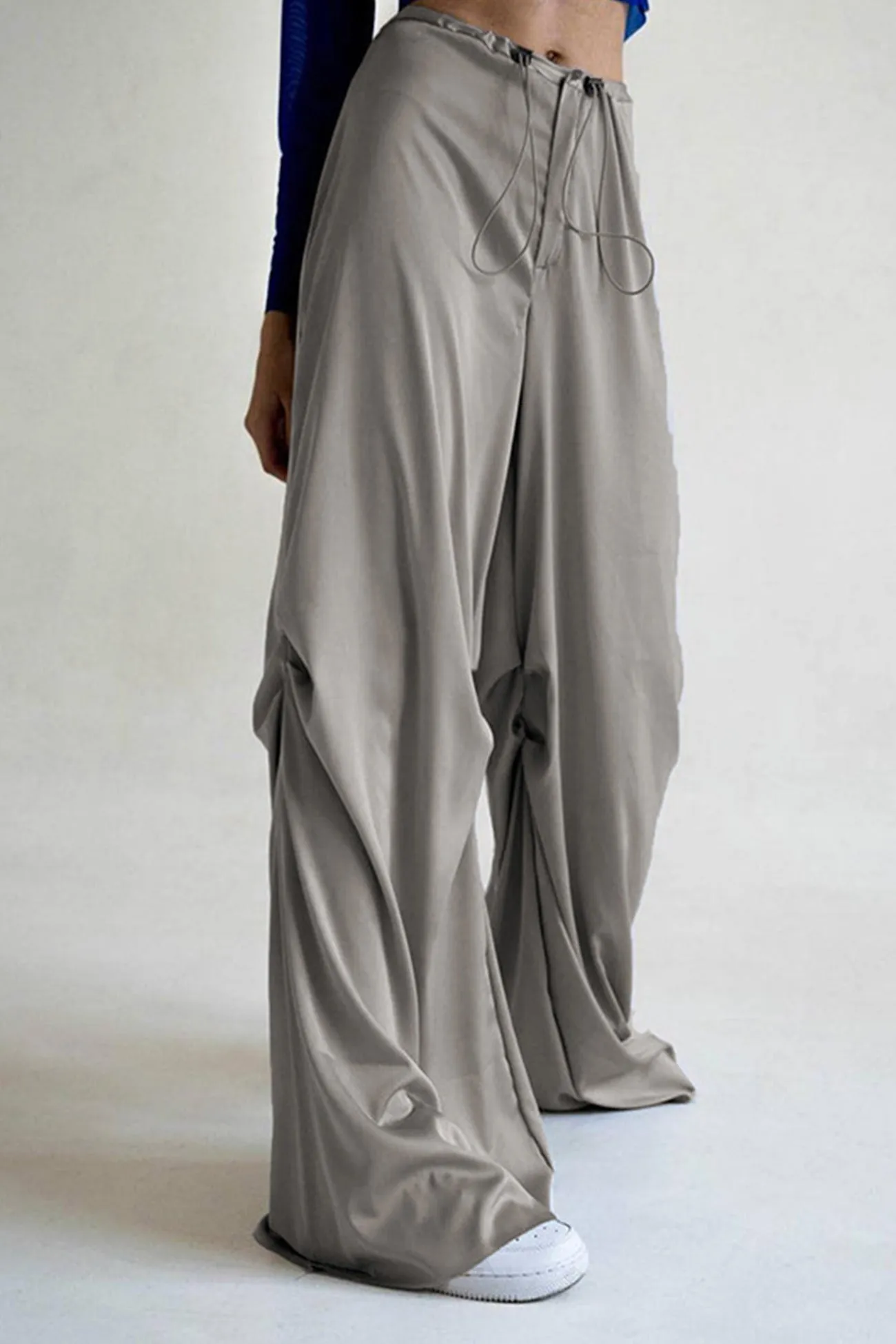 Satin Drawstring Low-waisted Long Pants