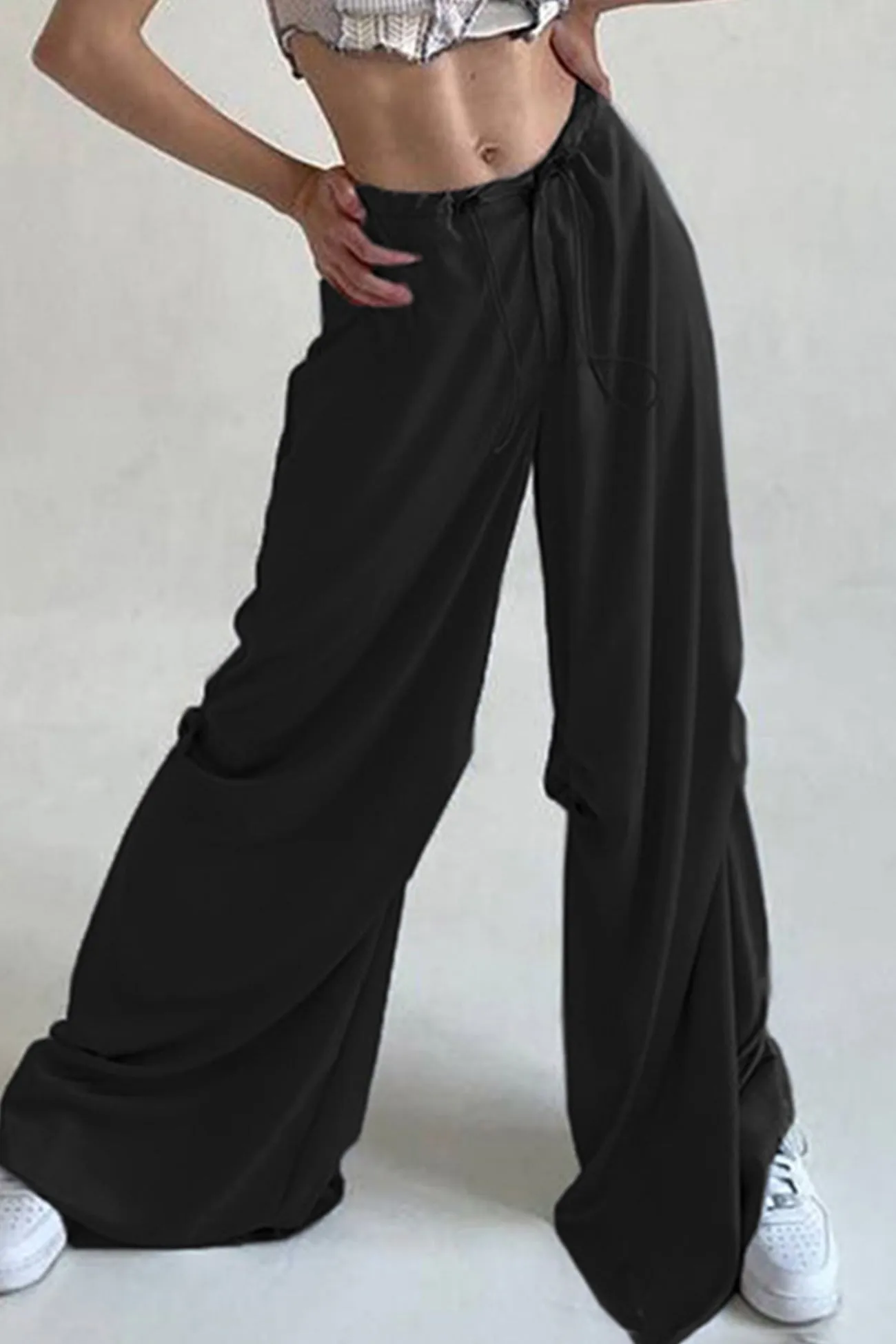 Satin Drawstring Low-waisted Long Pants