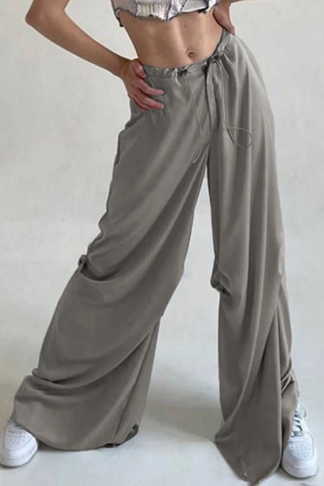 Satin Drawstring Low-waisted Long Pants