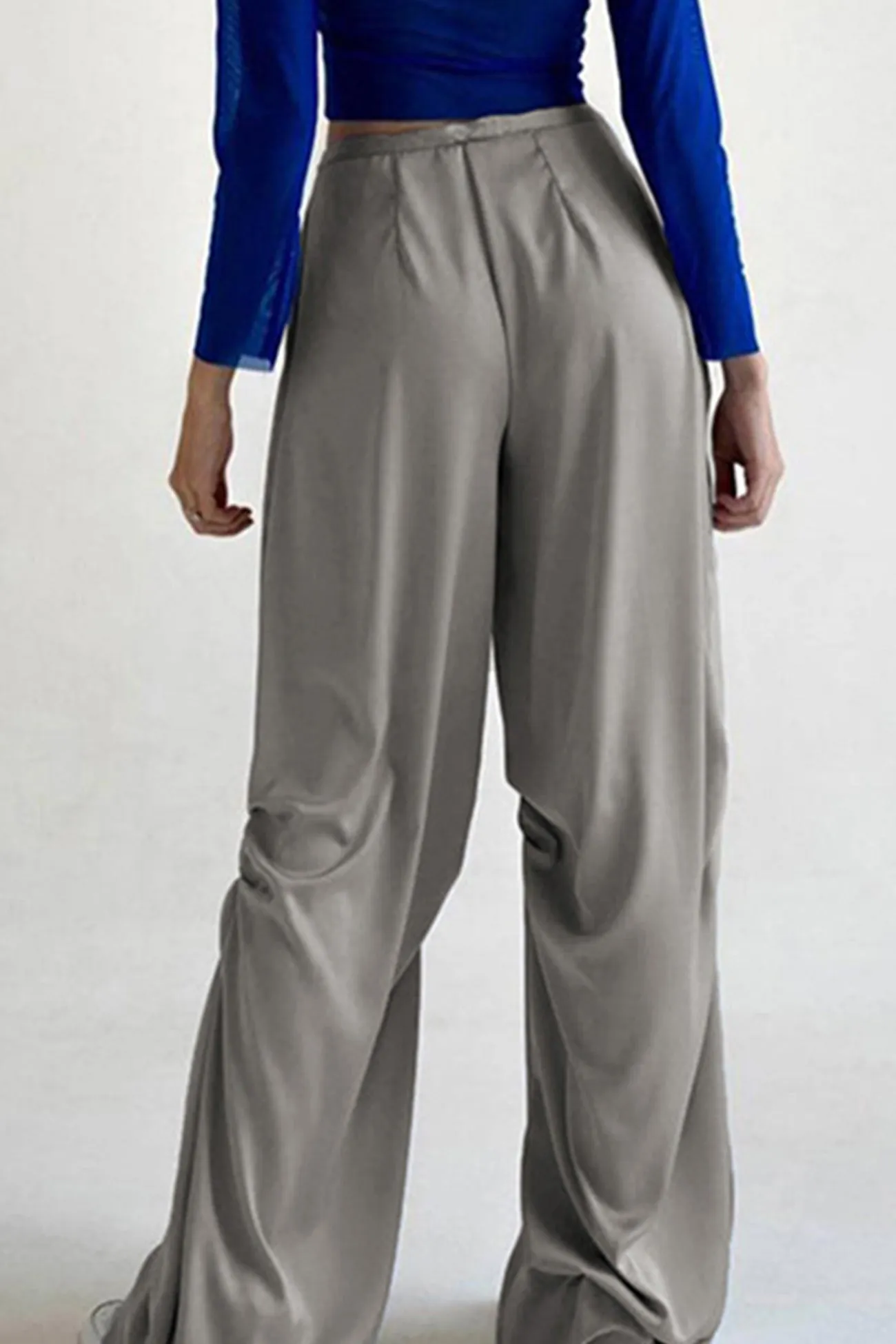 Satin Drawstring Low-waisted Long Pants