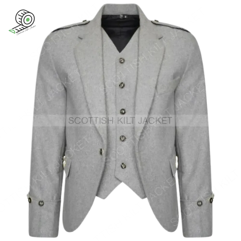 Scottish Argyle Jacket Light Grey 100% WOOL Argyle kilt Jacket & Waistcoat Vest,