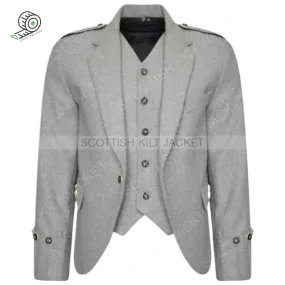 Scottish Argyle Jacket Light Grey 100% WOOL Argyle kilt Jacket & Waistcoat Vest,