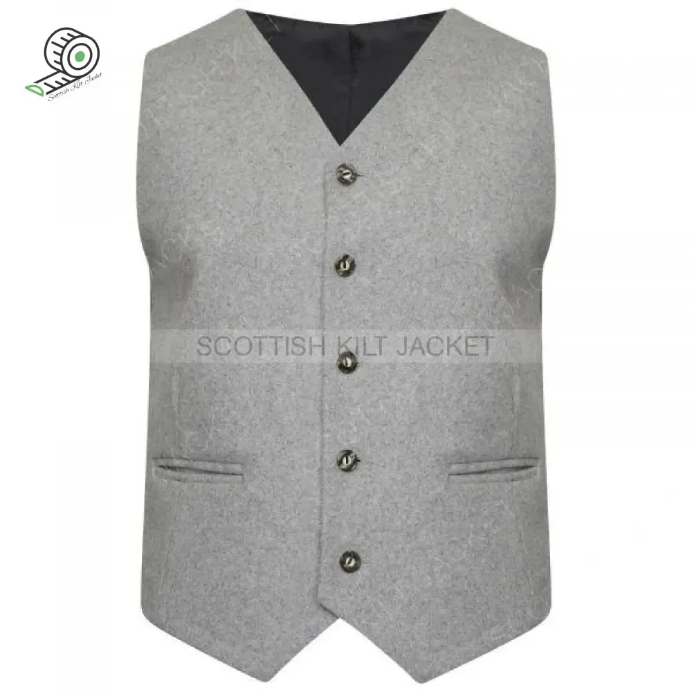 Scottish Argyle Jacket Light Grey 100% WOOL Argyle kilt Jacket & Waistcoat Vest,