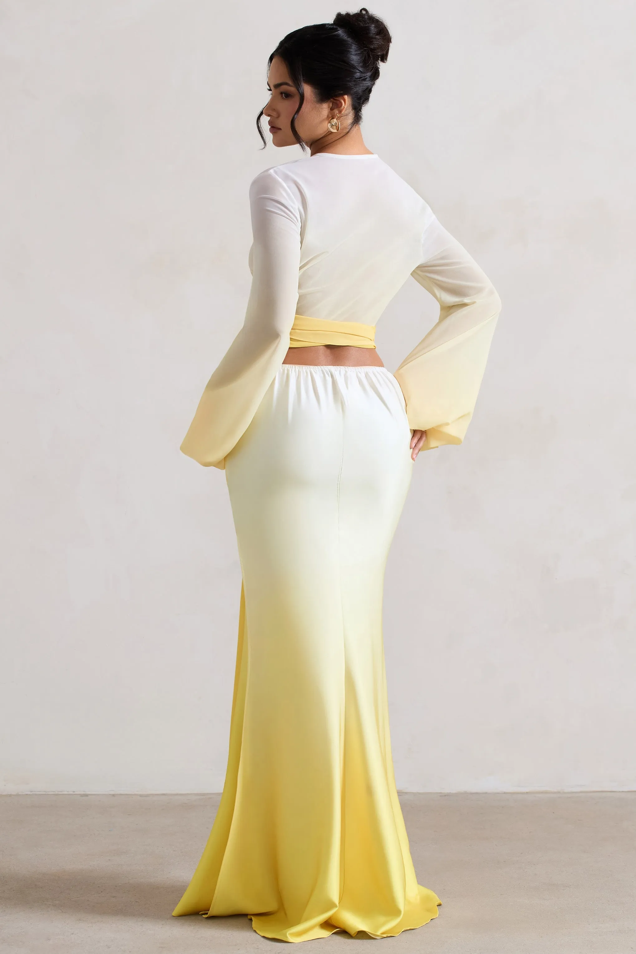 Serita | Yellow Ombre Satin Split Maxi Skirt