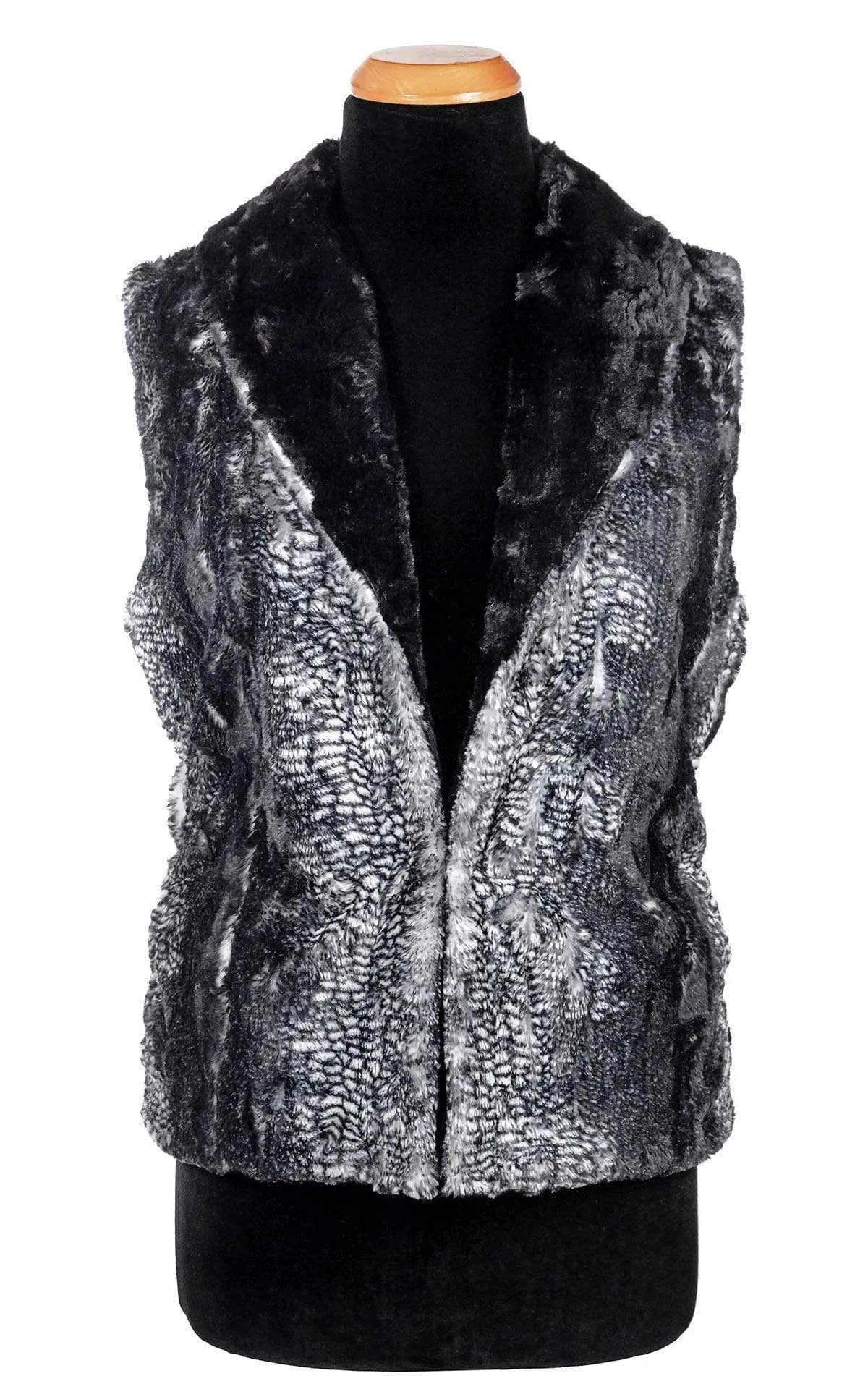 Shawl Collar Vest - Luxury Faux Fur in Black Mamba with Cuddly Fur in Black