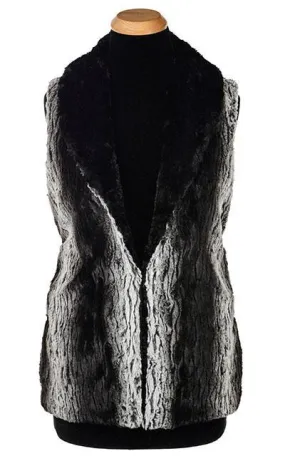 Shawl Collar Vest - Luxury Faux Fur in Smouldering Sequoia with Cuddly Fur in Black