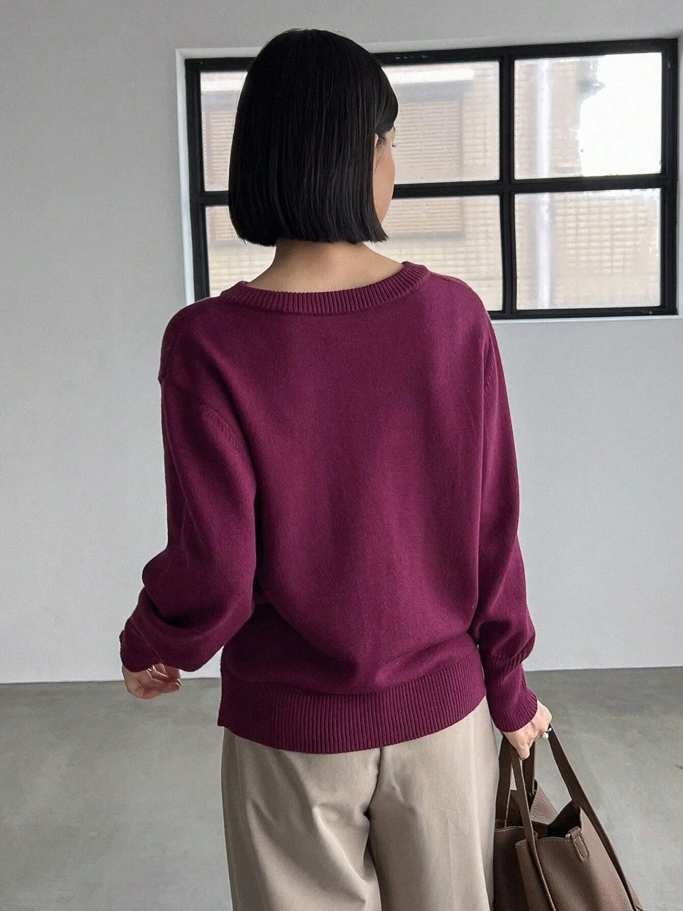 SHEIN FRIFUL Solid Asymmetrical Neck Drop Shoulder Sweater