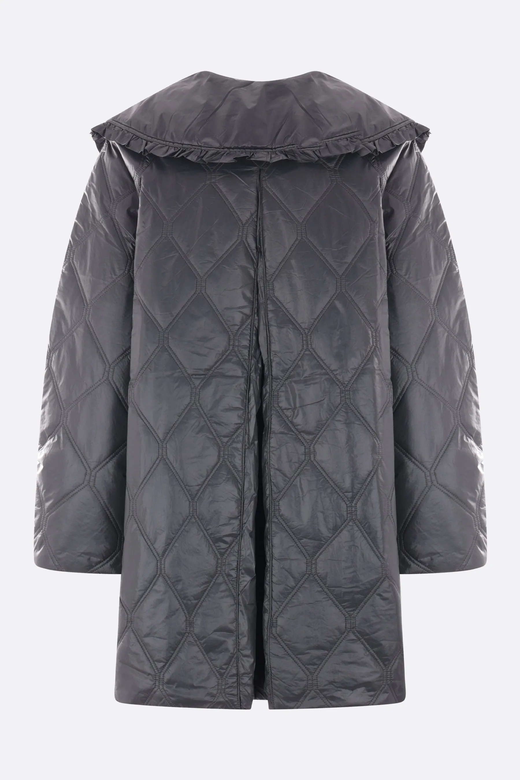 shiny nylon quilted midi jacket