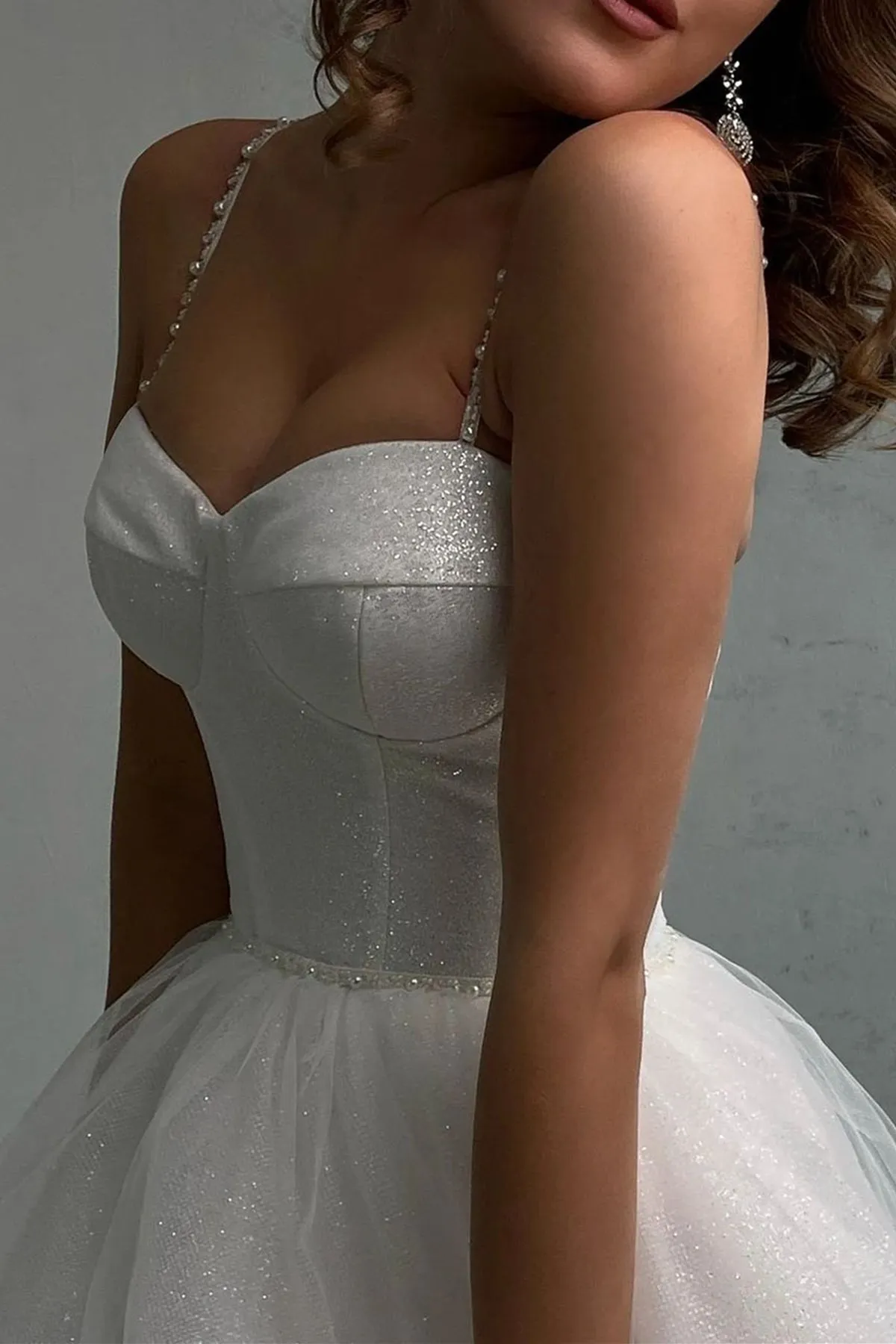 Shiny Tulle Sweetheart Neck White Long Prom Dresses, Long White Formal Graduation Evening Dresses A1818