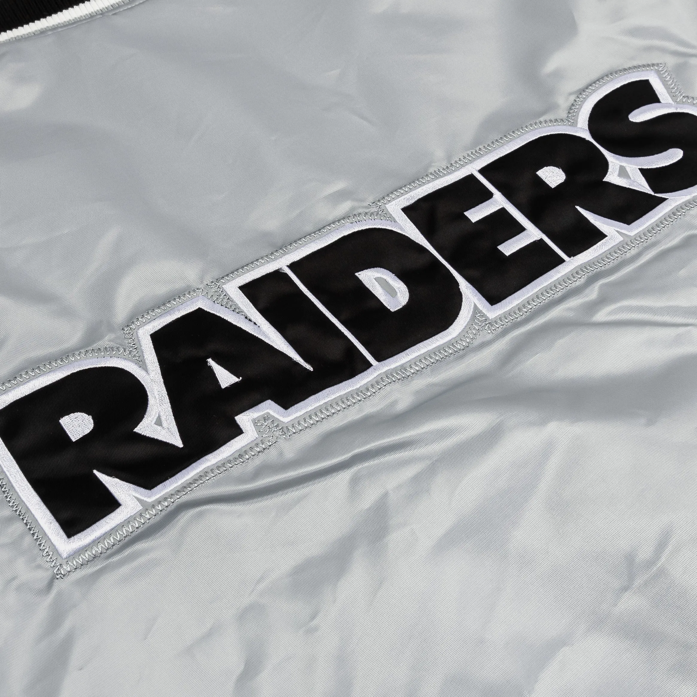 Shoe Palace Exclusive Las Vegas Raiders Satin Varsity Mens Jacket (Silver/Black)