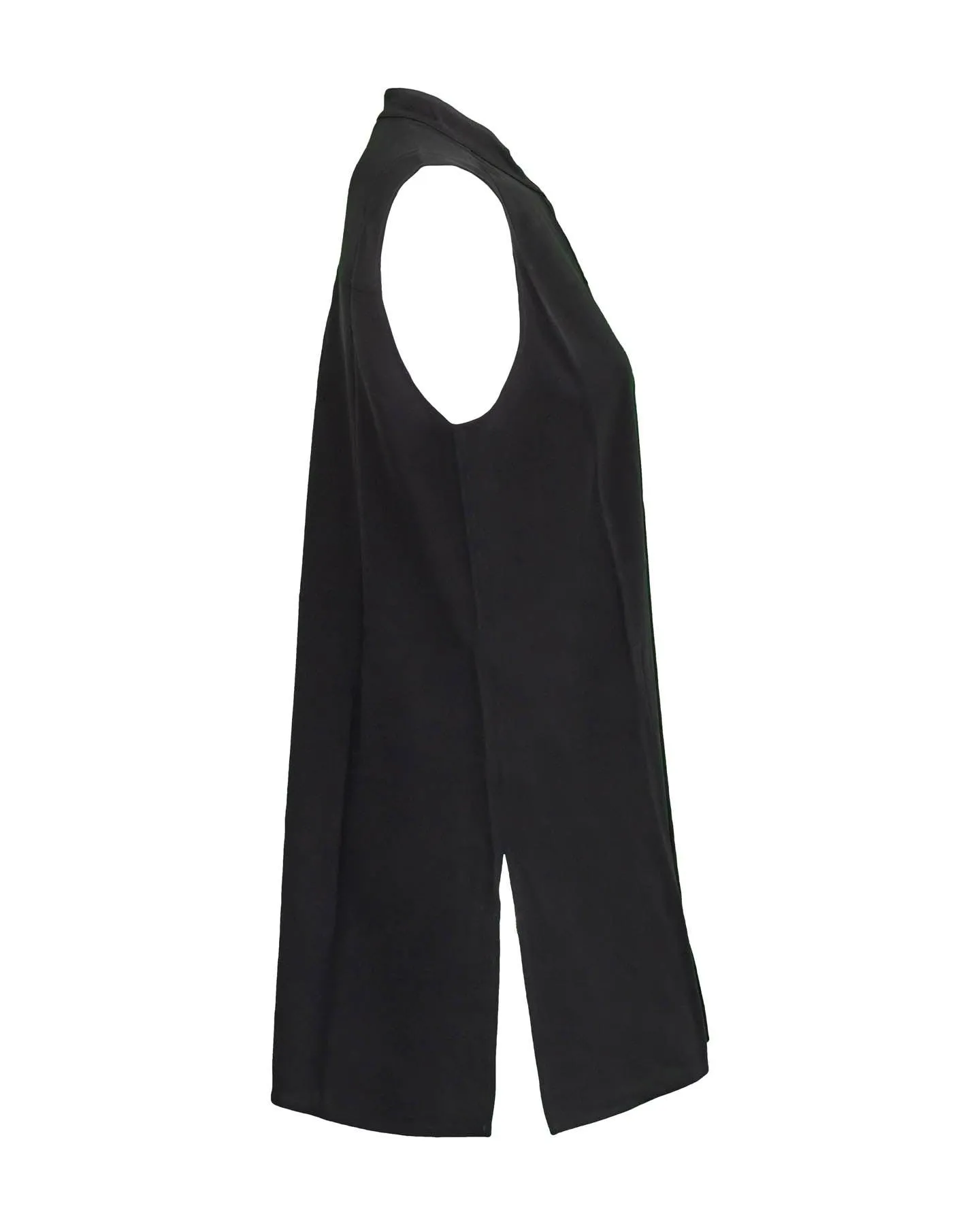 Silk Mandarin Collar Sleeveless Shirt Black