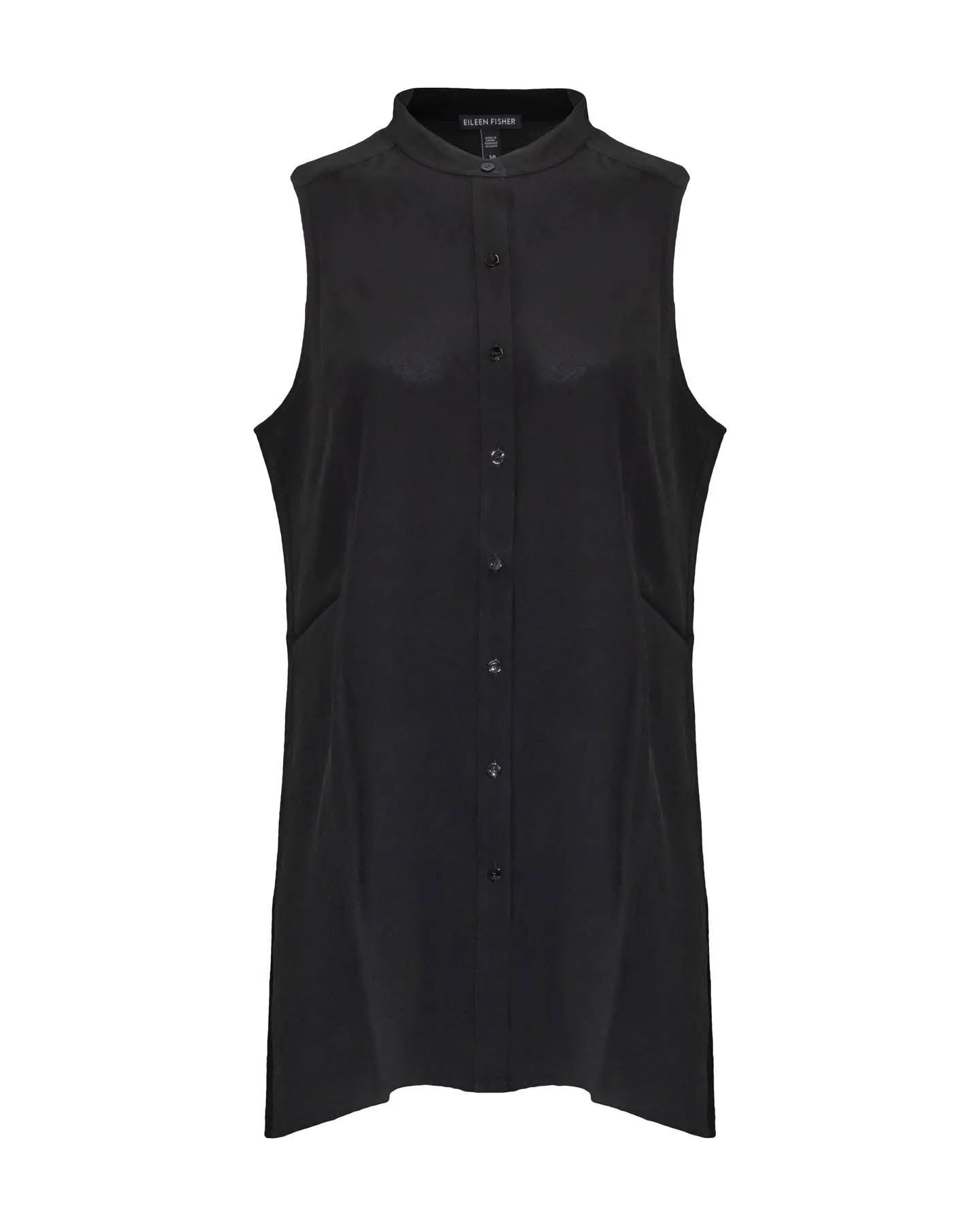 Silk Mandarin Collar Sleeveless Shirt Black