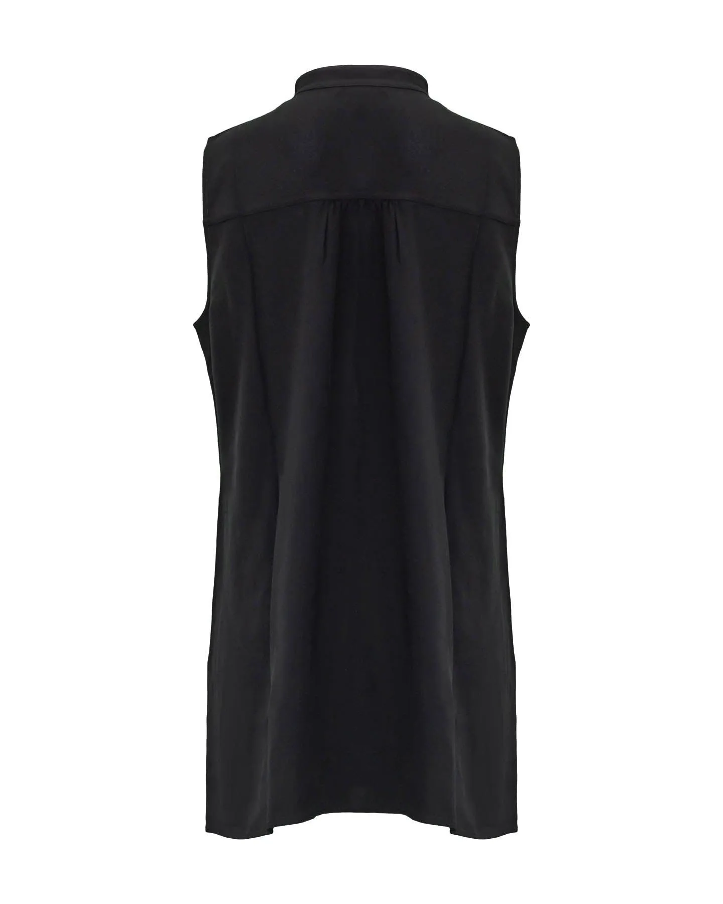 Silk Mandarin Collar Sleeveless Shirt Black