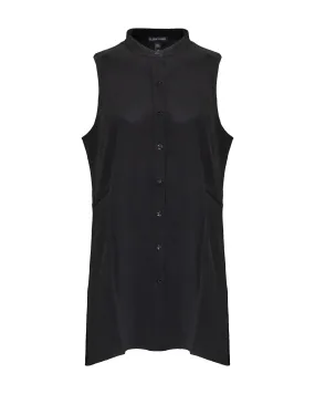 Silk Mandarin Collar Sleeveless Shirt Black