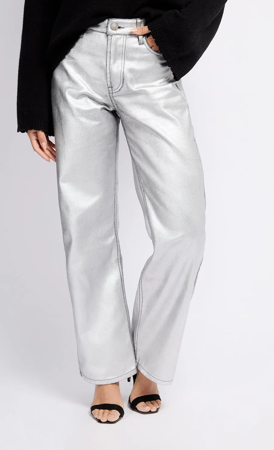 Silver Coated Trousers by Vogue Williams