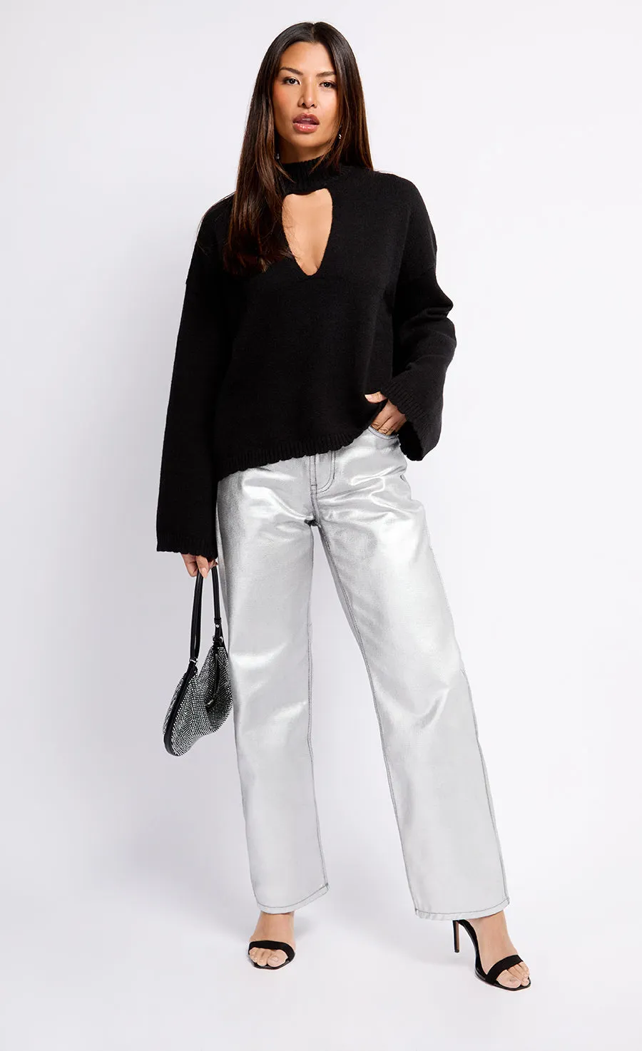 Silver Coated Trousers by Vogue Williams