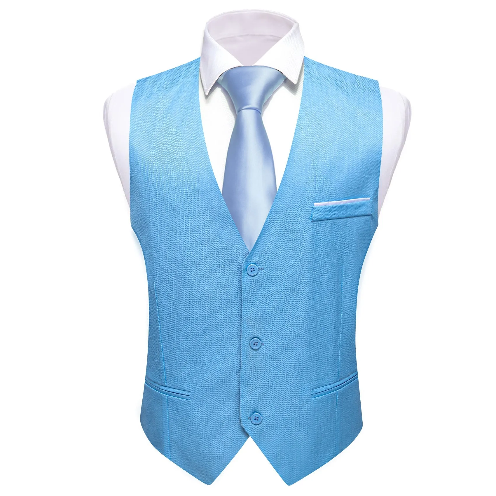 Sky Blue Solid Men's V-Neck Business Vest