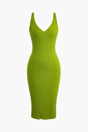 Sleeveless V-Neck Knit Midi Dress