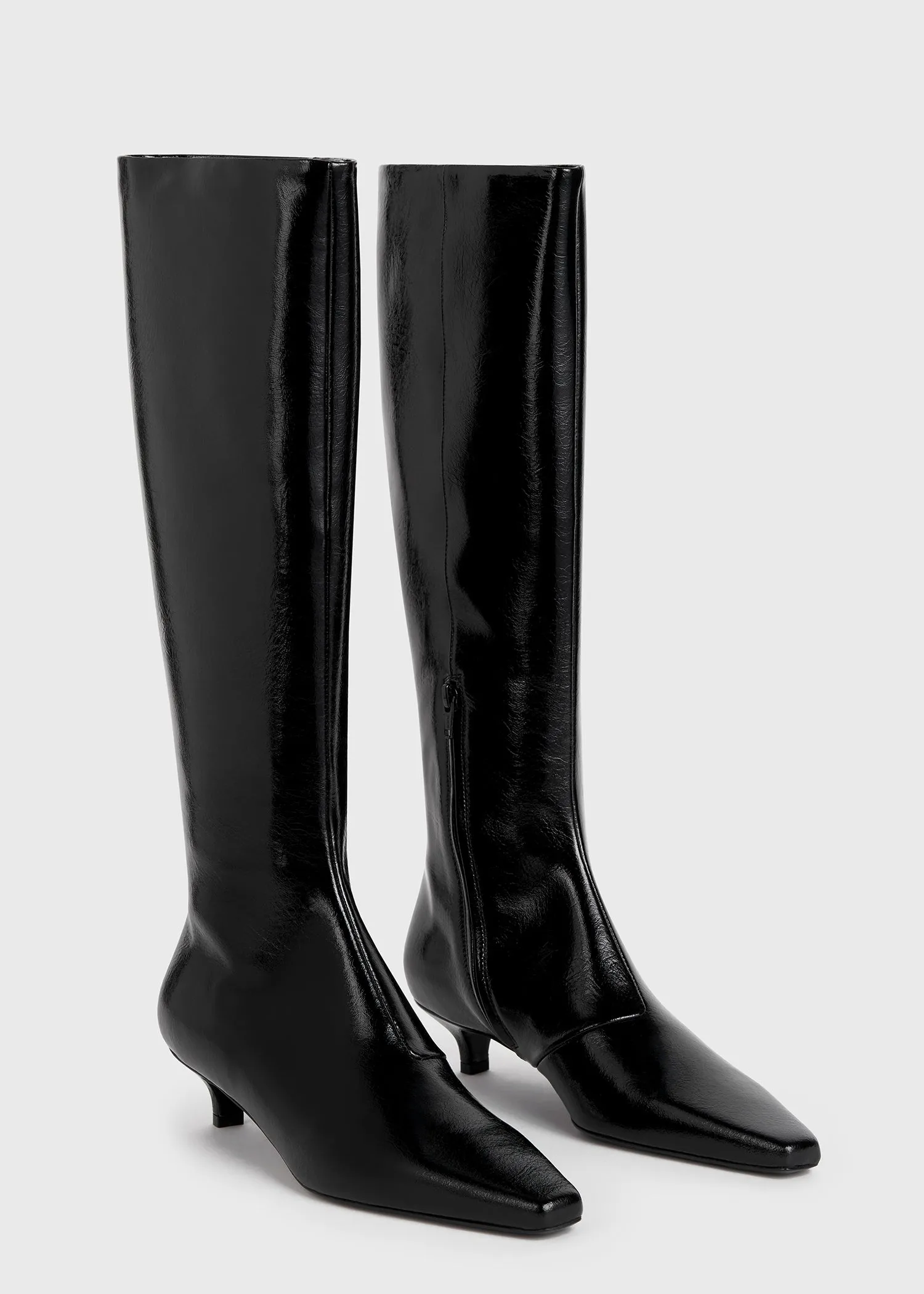 Slim patent knee-high boots black