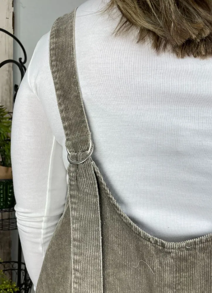 Snow Wash Corduroy Overalls in Olive by Hem & Thread