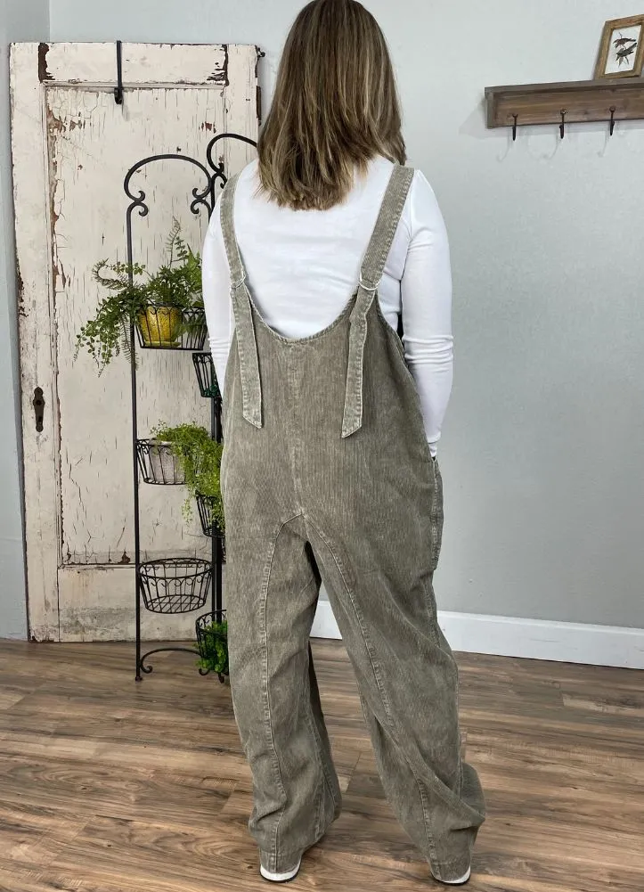 Snow Wash Corduroy Overalls in Olive by Hem & Thread