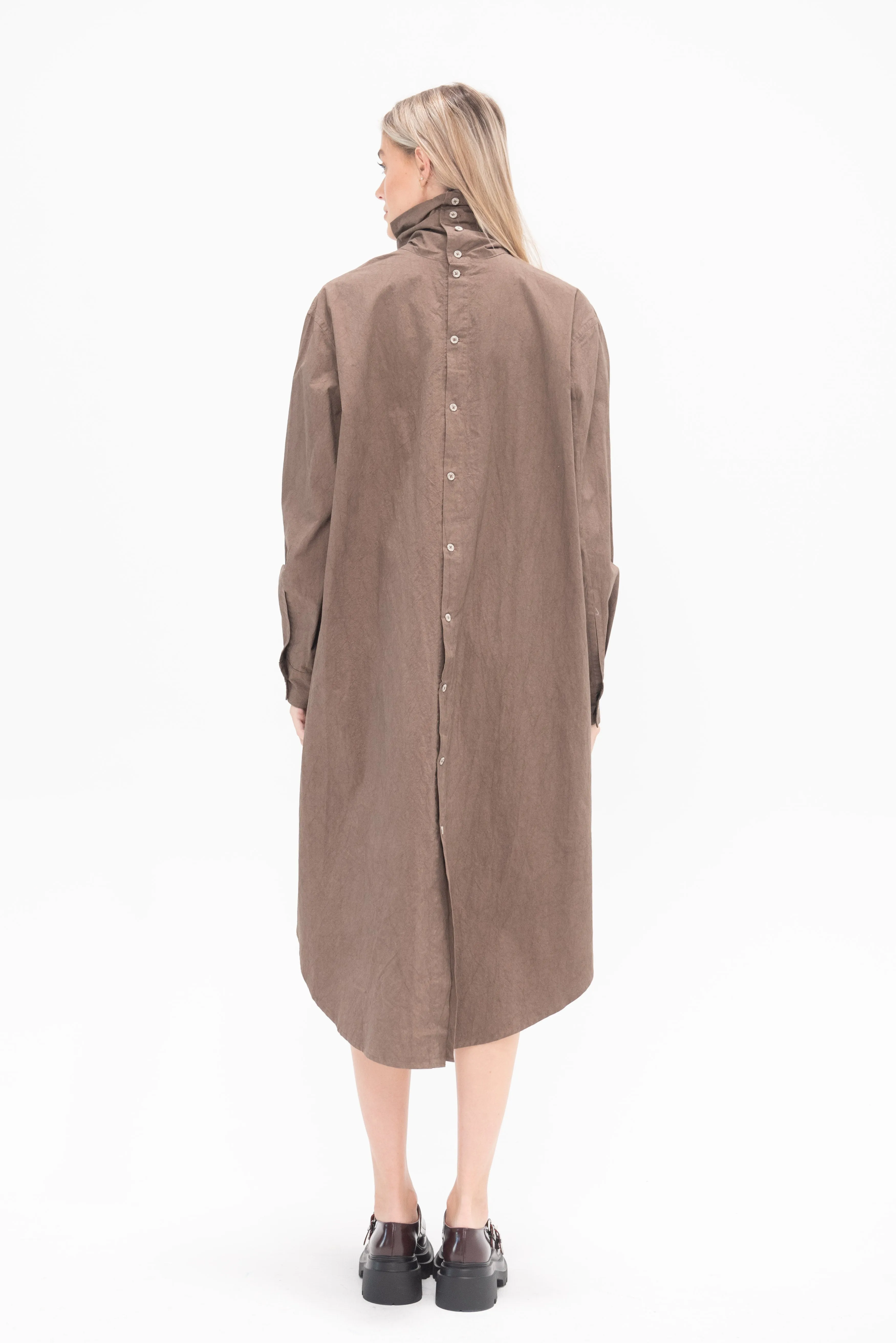 Soft Collar Shirt Dress, Cocoa