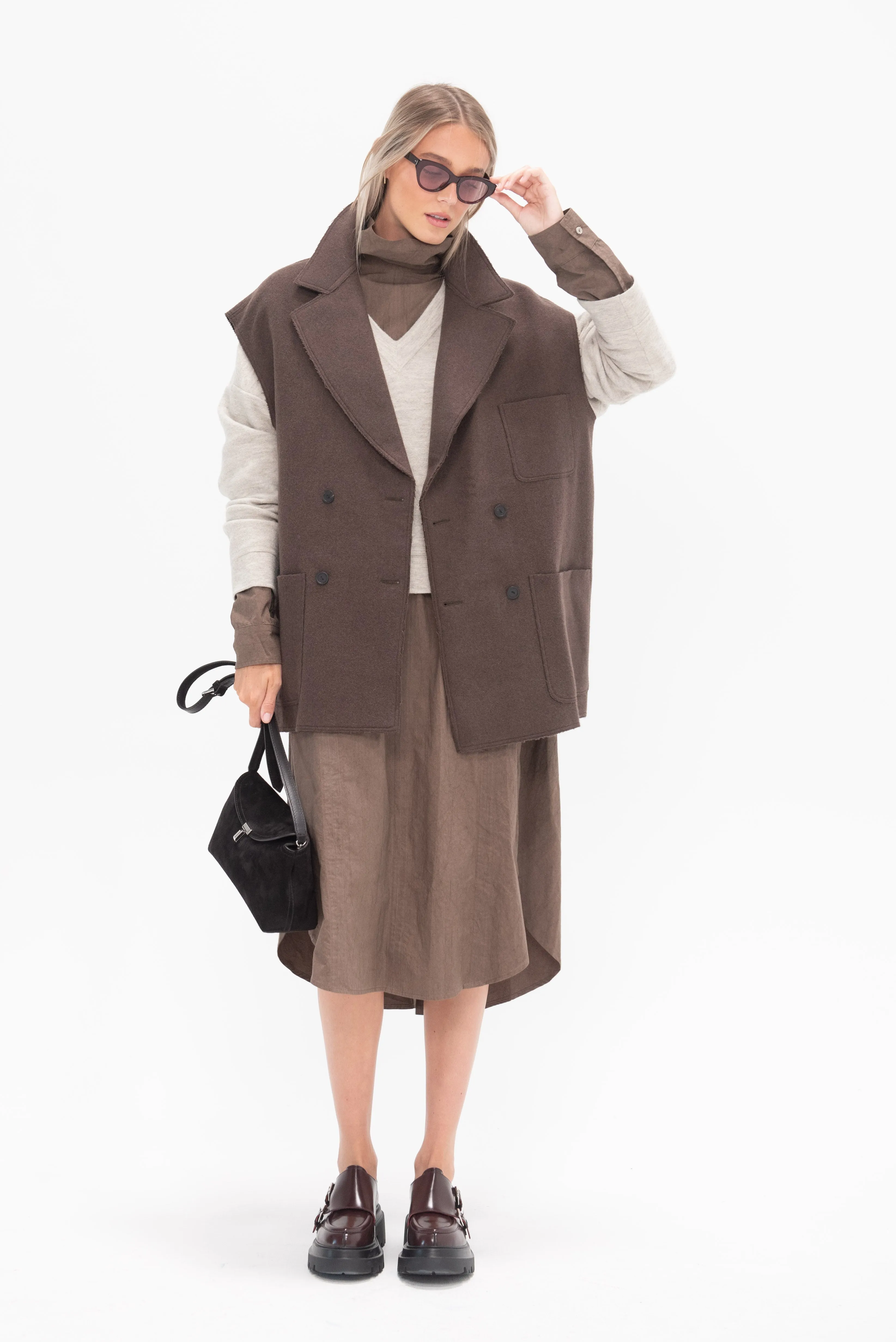 Soft Collar Shirt Dress, Cocoa