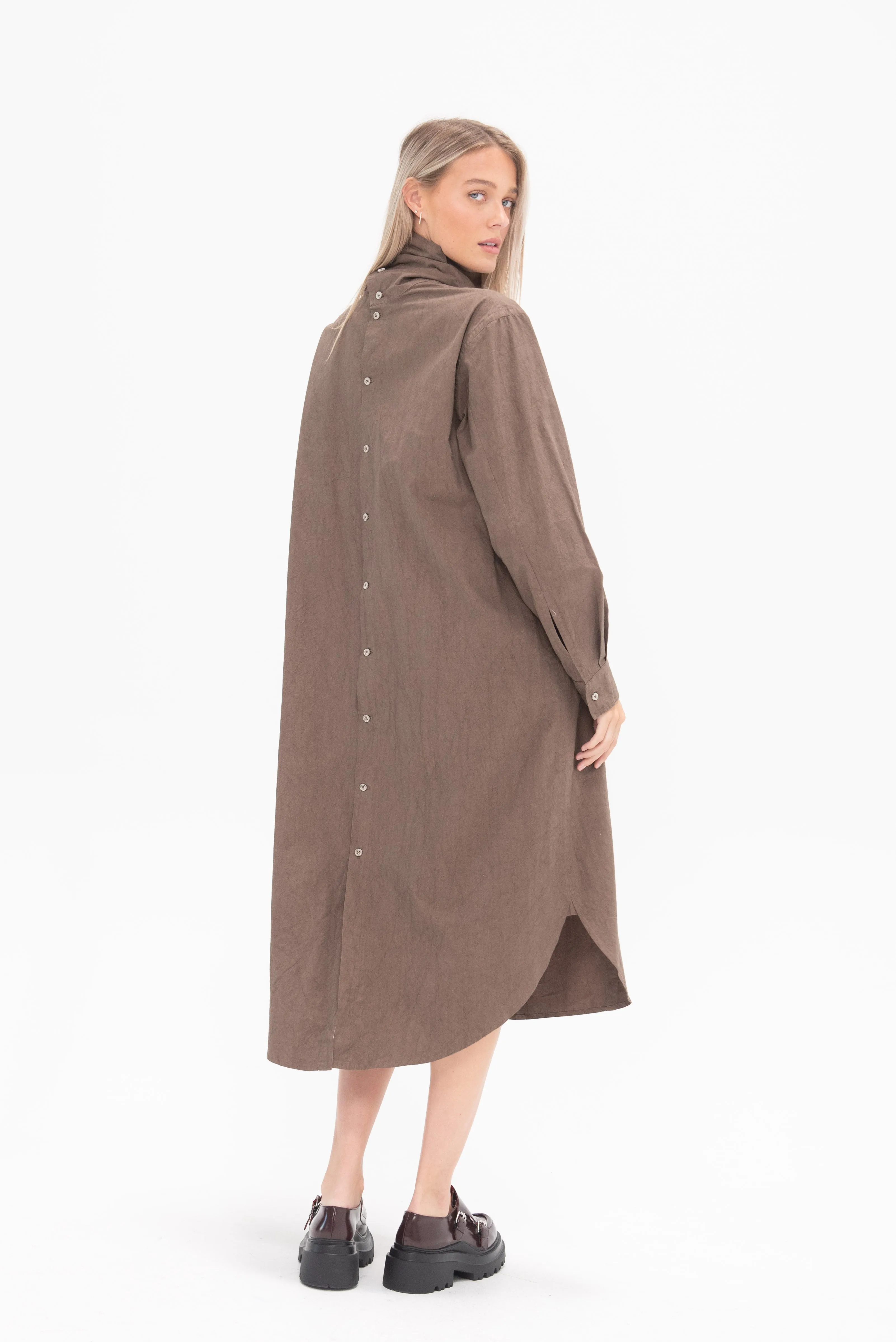 Soft Collar Shirt Dress, Cocoa