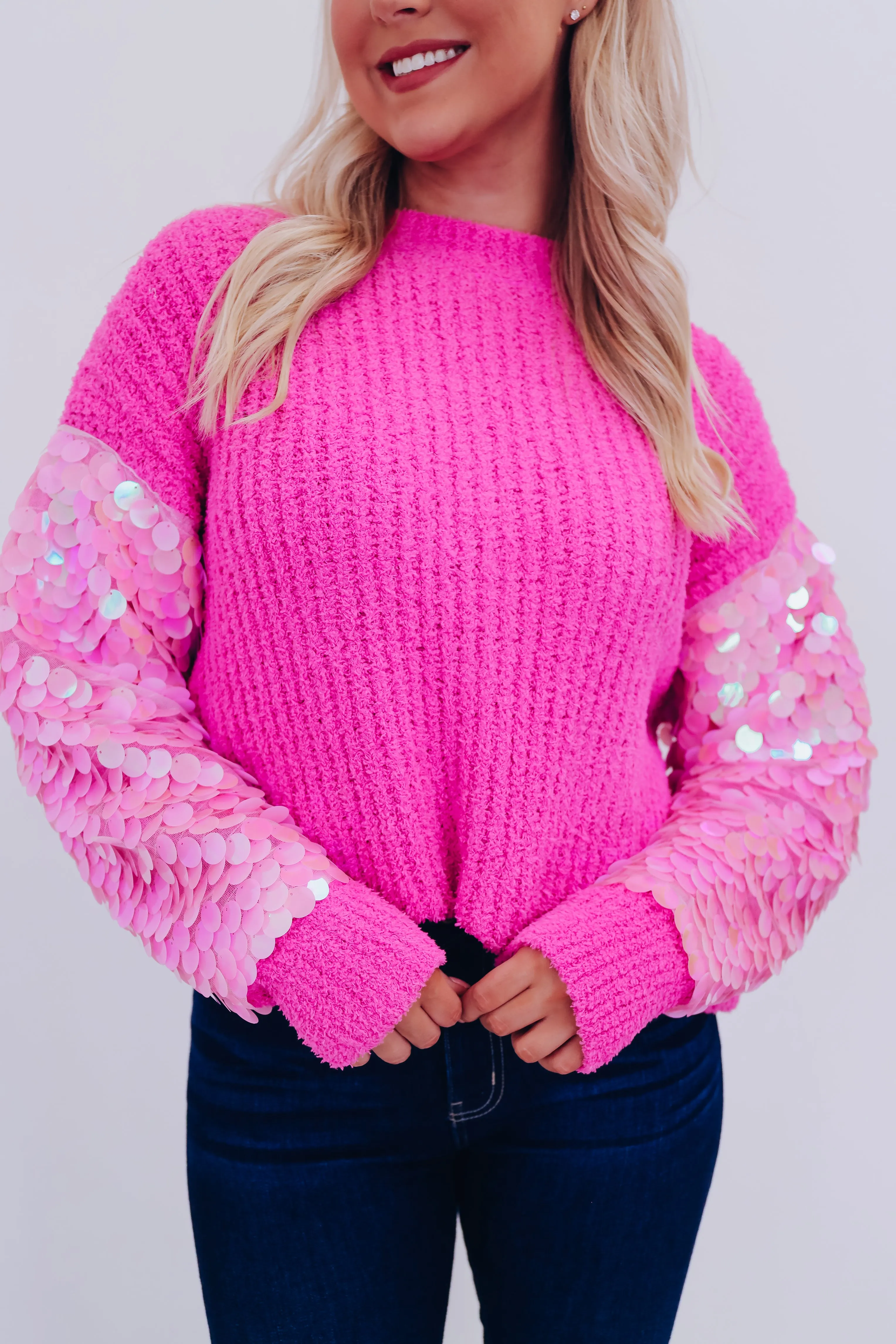 Sparkling Spotlight Oversized Sweater - Pink