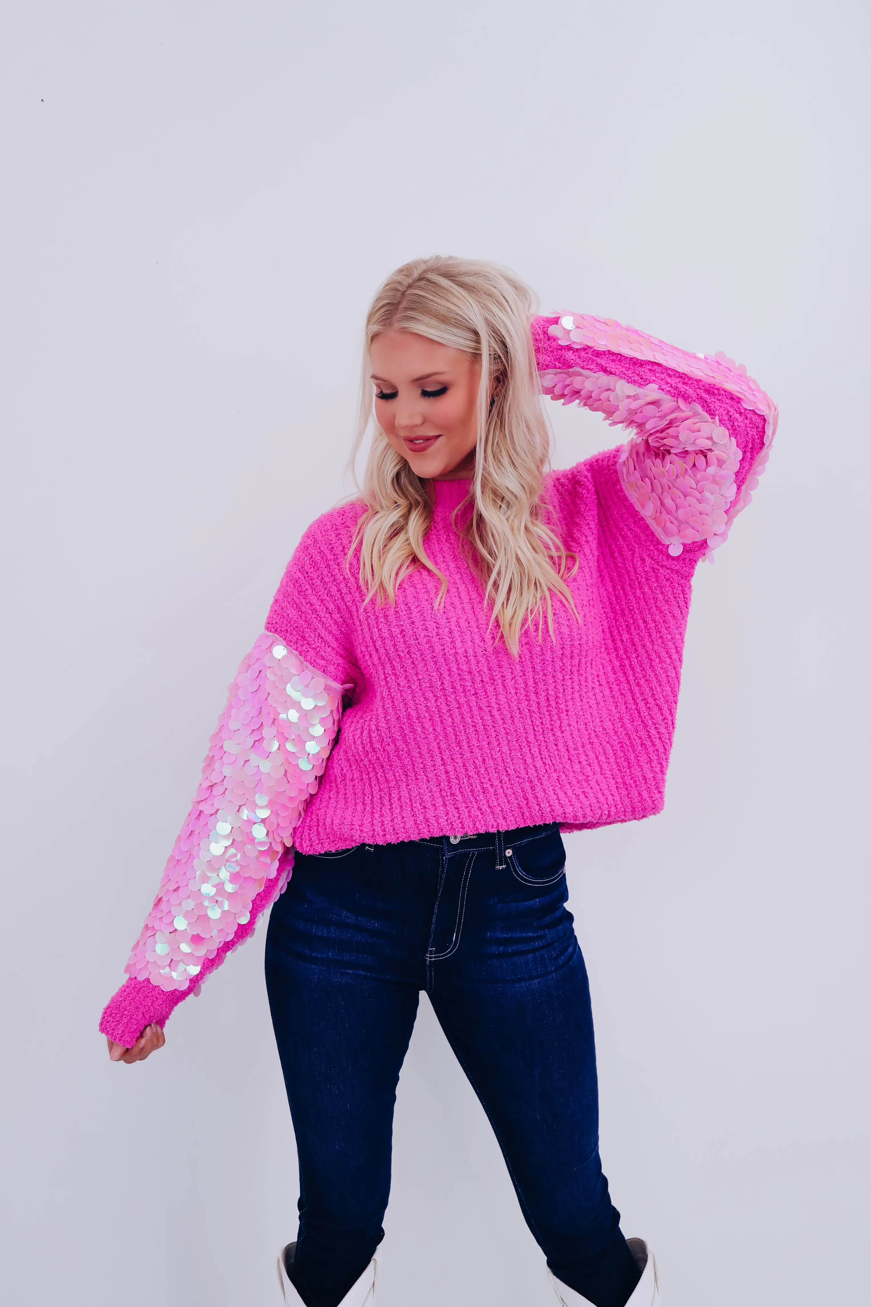 Sparkling Spotlight Oversized Sweater - Pink