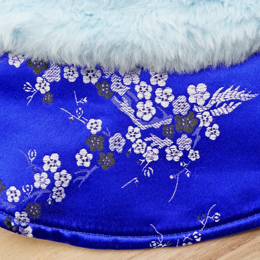 Spring Imperial Royal Blue Blossoms CNY Cape with Baby Blue Faux Fur Collar