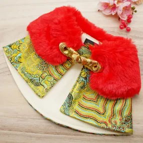 Spring Imperial Yellow CNY Cape with Crimson Red Faux Fur Collar